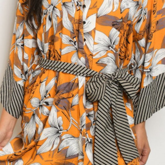 Mustard Floral Tunic Dress - Picture 3 of 3